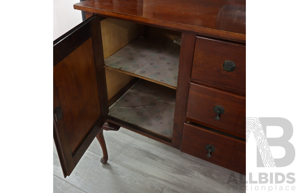 Vintage Three Drawer Sideboard with Beveled Edged Mirror and Cabriole Legs