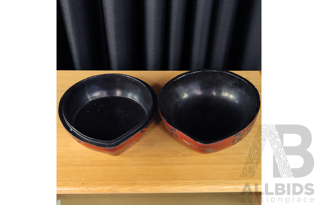 Chinese Laquerwear Lidded Vessel with Good Luck Symbols