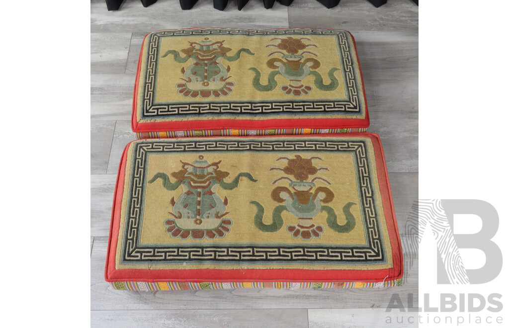 Pair of Embossed Chinese Woollen Rugs Converted to Cushions