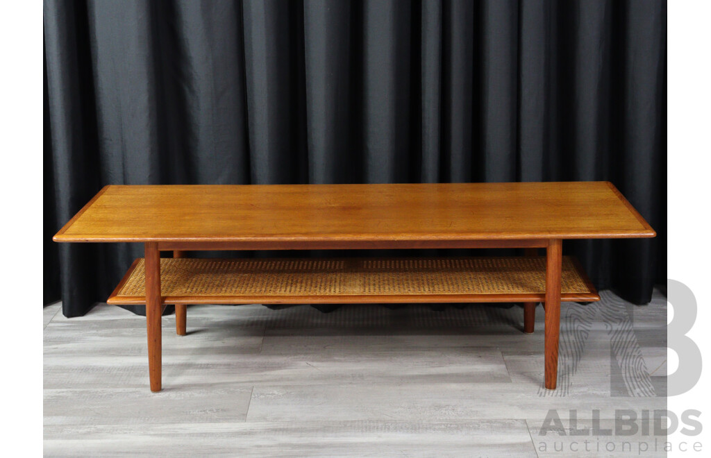 Large Parker Teak Coffee Table with Cane Shelf