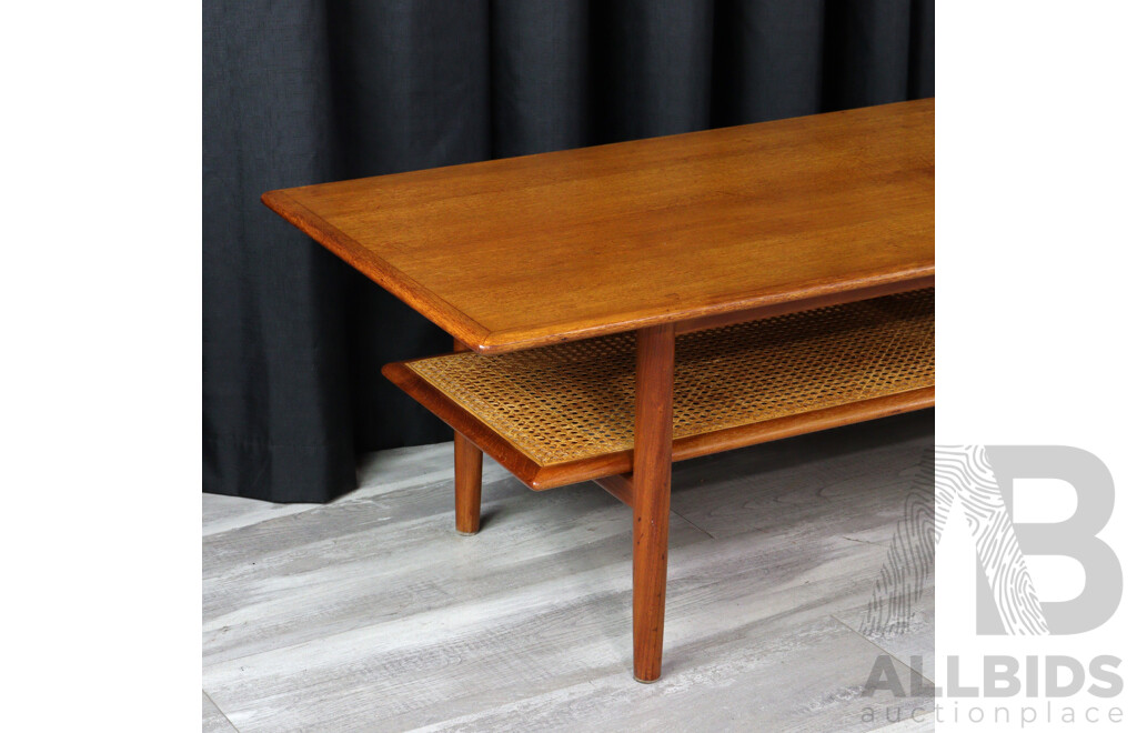 Large Parker Teak Coffee Table with Cane Shelf