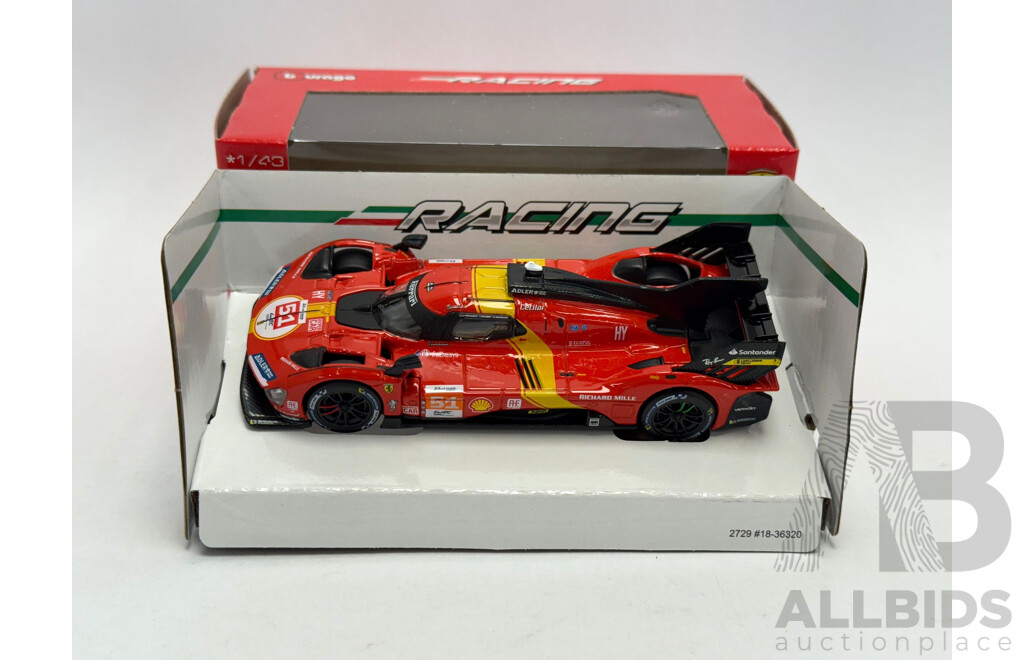 Bburago 2023 Ferrari 499P 24Hr LeMans Winner Guidi / Calado / Giovinazzi Red 1:43 Scale Model Car - New
