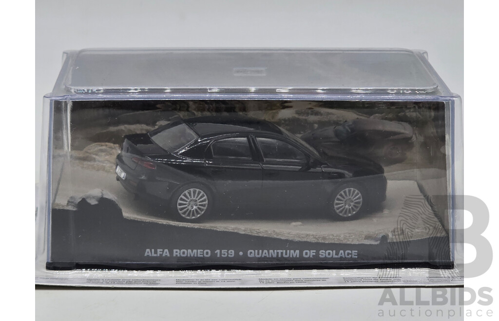 GE Fabbri Ltd 2008 Alfa Romeo 159 3.2 V6 Sedan Black - James Bond 007 Quantam of Solace 1:43 Scale Model Car - Sealed in Blister