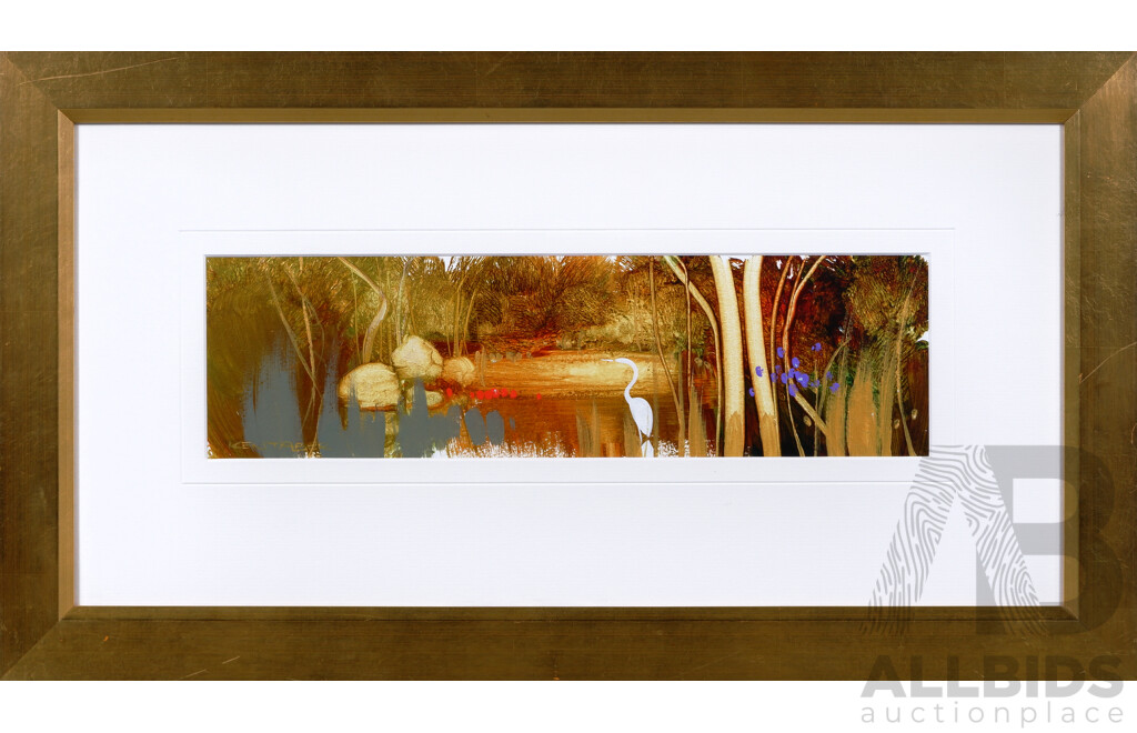 Ken Taber, (20th Century, Australian, 1942-), Golden Creek, Oil on Board, 38 x 68 cm (frame)