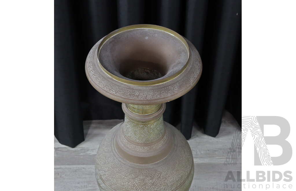Pair of Large Etched Brass Floor Vases