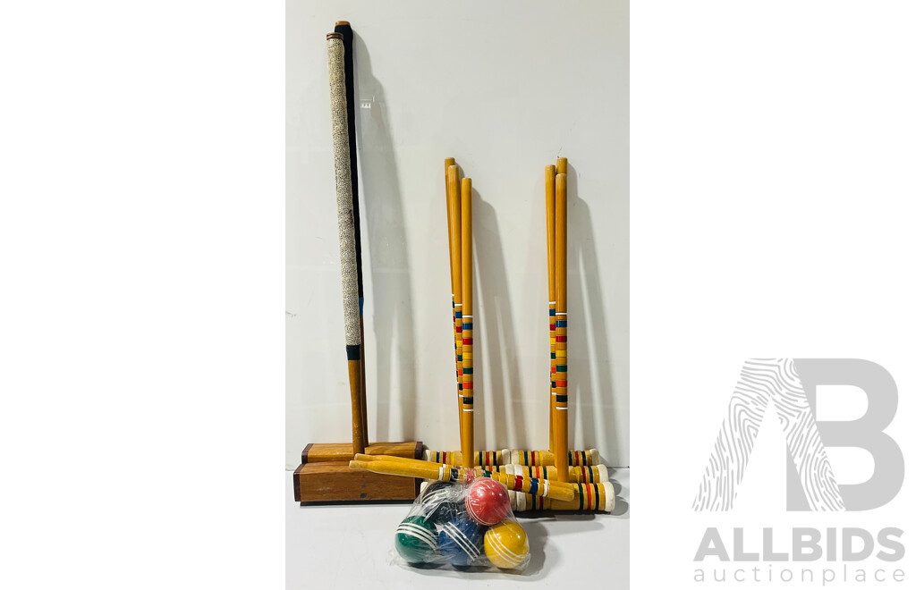Croquet Set Including Six Mallets and Six Balls