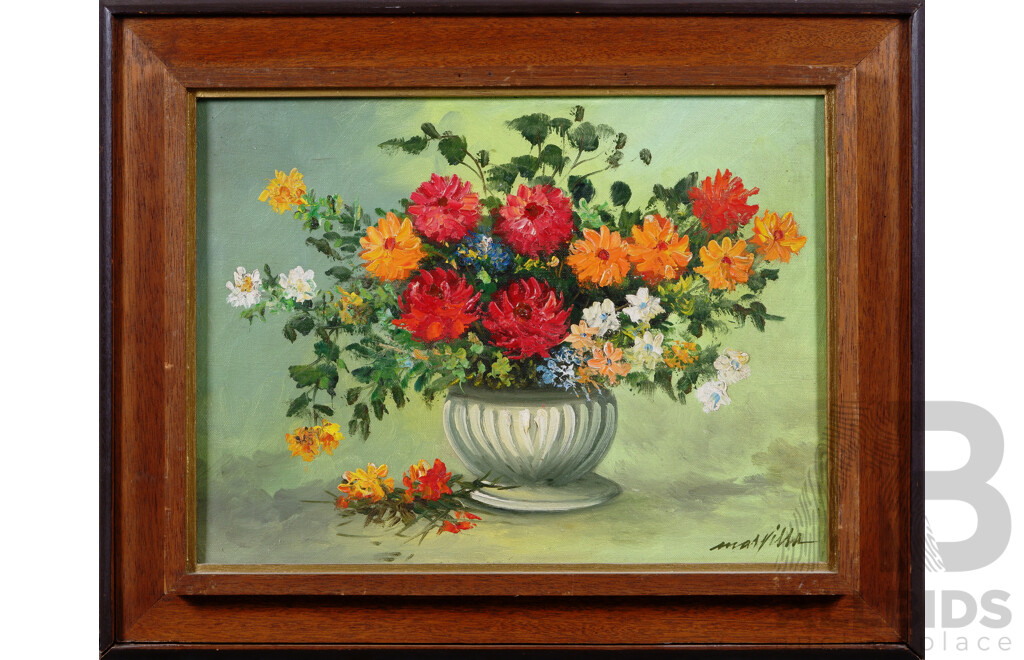 Maivilla (2) (20th Century, Australian), Still Life Flowers, Vintage Oil on Canvas Cloth, 42 x 52 cm (frame)