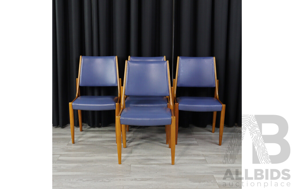 Good Set of Four Teak Framed Upholstered Dining Chairs