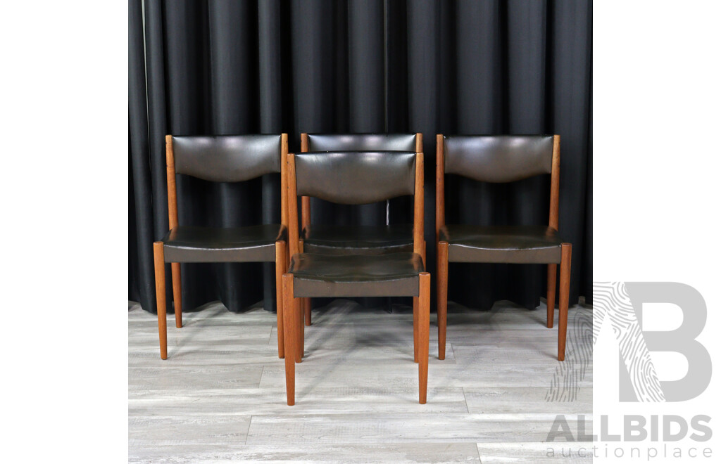 Set of Four Teak Framed Upholstered Dining Chairs