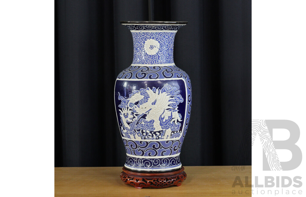 Japanese Glazed Ceramic Vase on Stand