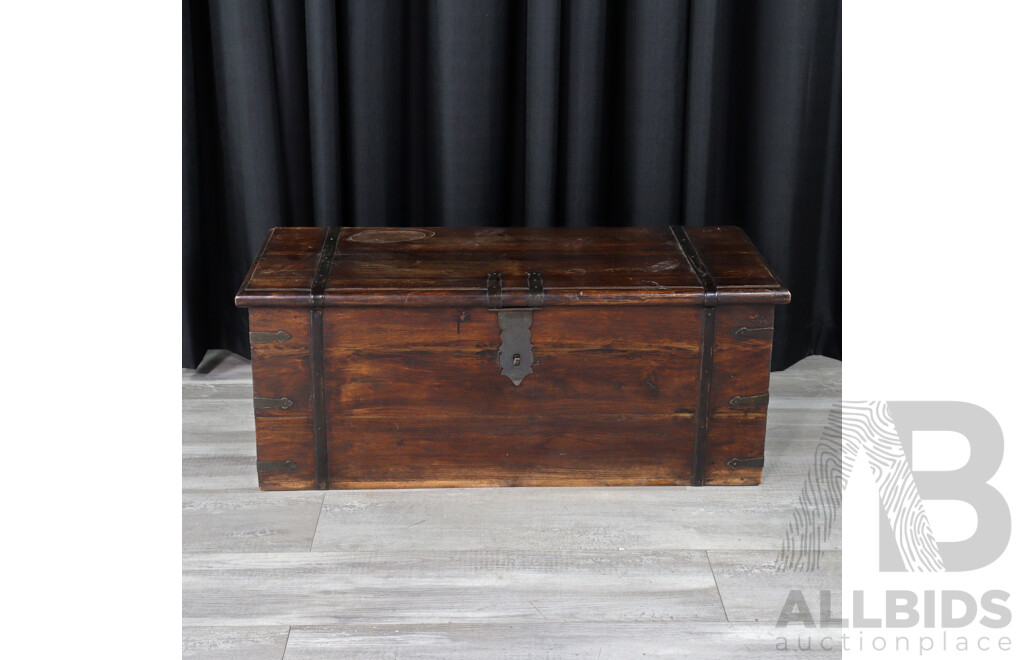 Chinese Hardwood Metal Bound Trunk