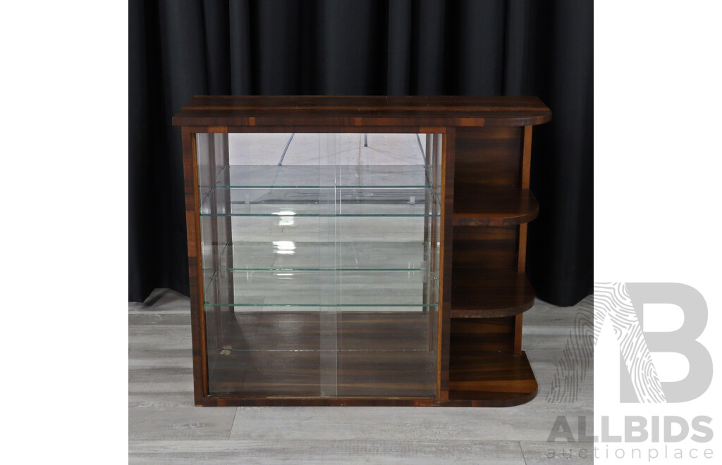 Walnut Veneer Art Deco Glass Front Bookcase