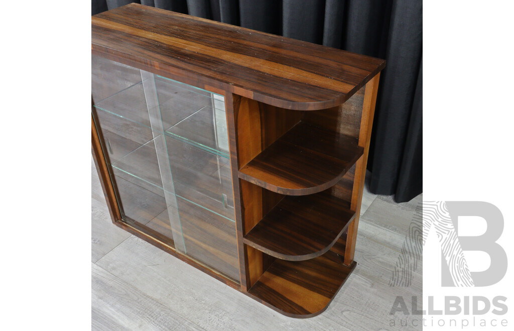 Walnut Veneer Art Deco Glass Front Bookcase