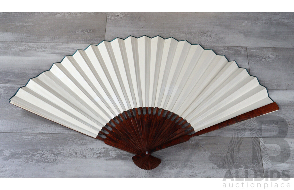Pair of Japnese Folding Hand Fans with Japenese Scroll Form Table Top