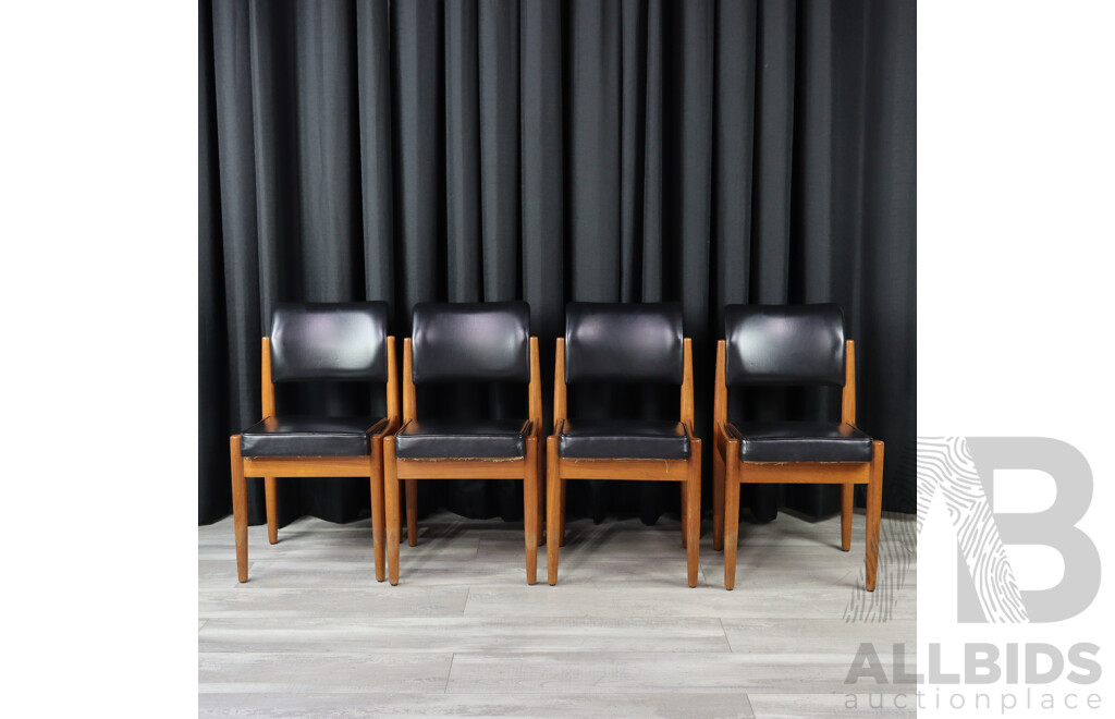 Set of Four Dining Chair with Black Vinyl Upholstery by Chiswell