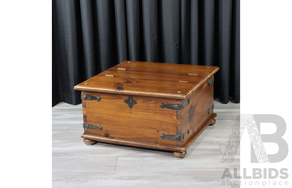 Indonesian Teak Coffee Table with Twin Hinged Lids