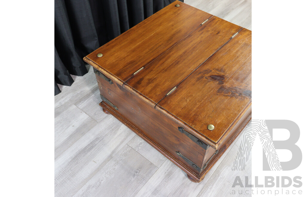 Indonesian Teak Coffee Table with Twin Hinged Lids