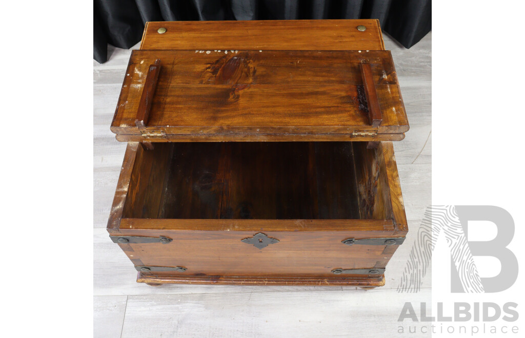 Indonesian Teak Coffee Table with Twin Hinged Lids