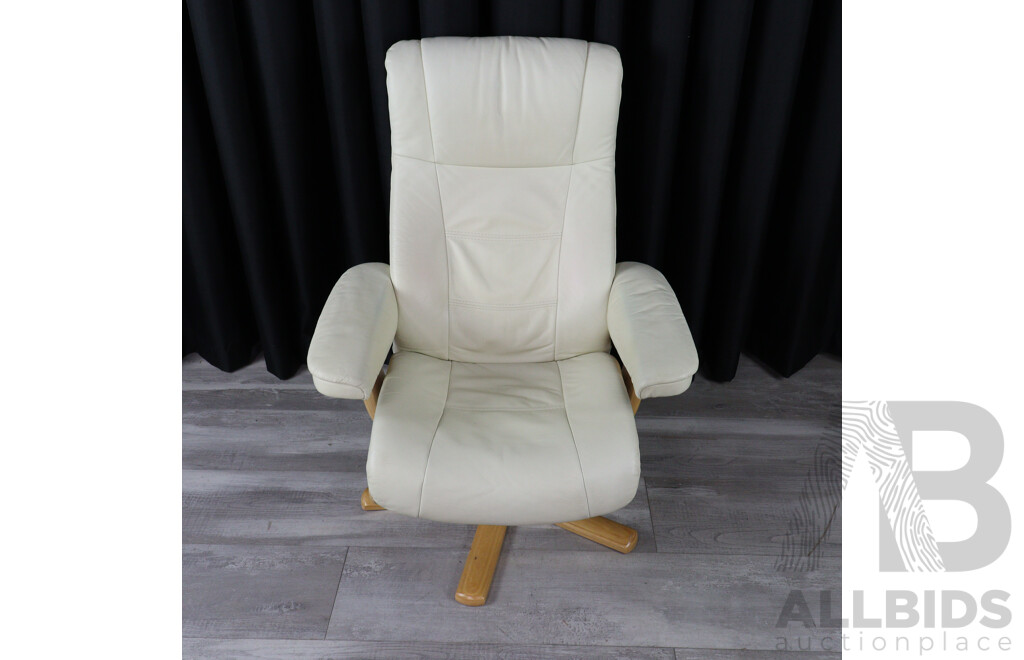 Cream Leather Recliner Armchair and Footstool by IMG