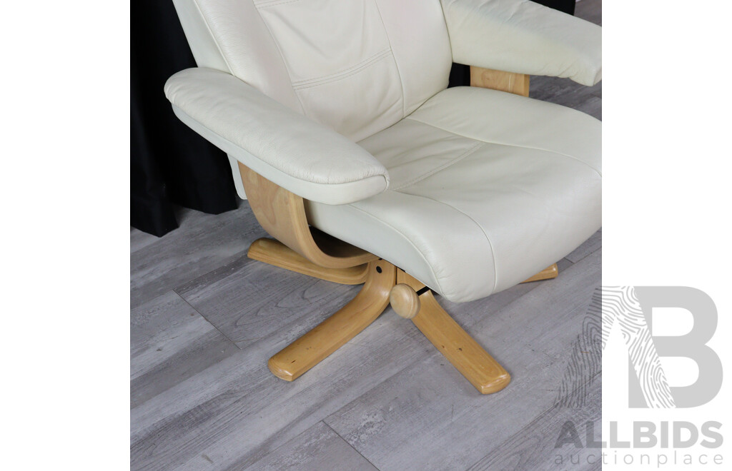 Cream Leather Recliner Armchair and Footstool by IMG