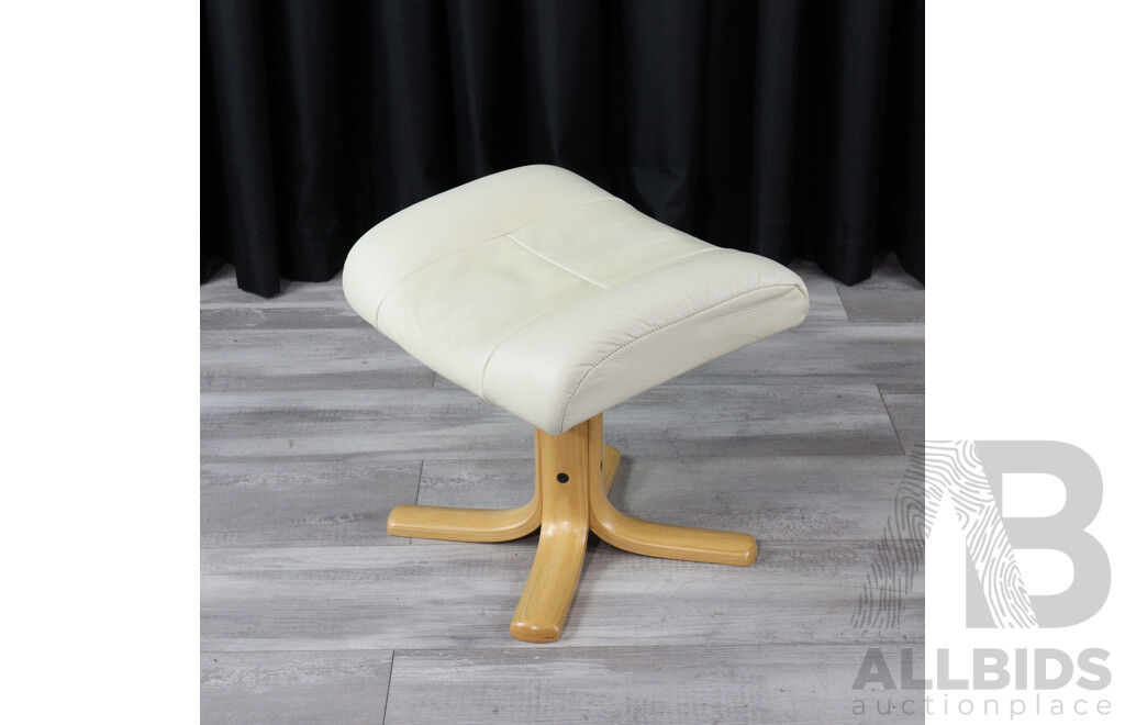 Cream Leather Recliner Armchair and Footstool by IMG