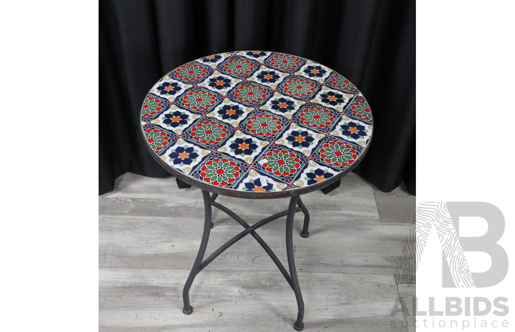 Three Piece Metal Outdoor Suite with Mosaic Table Top and Seats