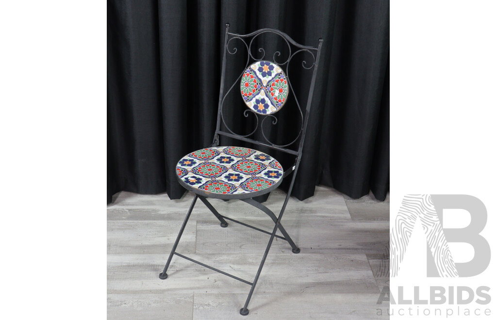 Three Piece Metal Outdoor Suite with Mosaic Table Top and Seats