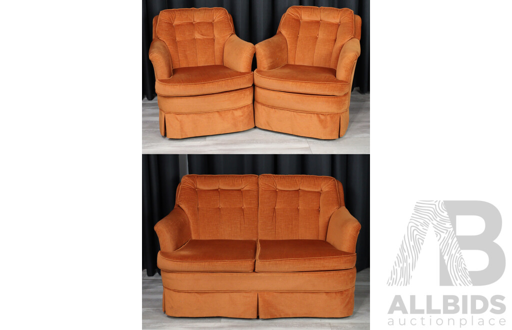 Three Piece Orange Velvet Lounge Suite by Van Treight