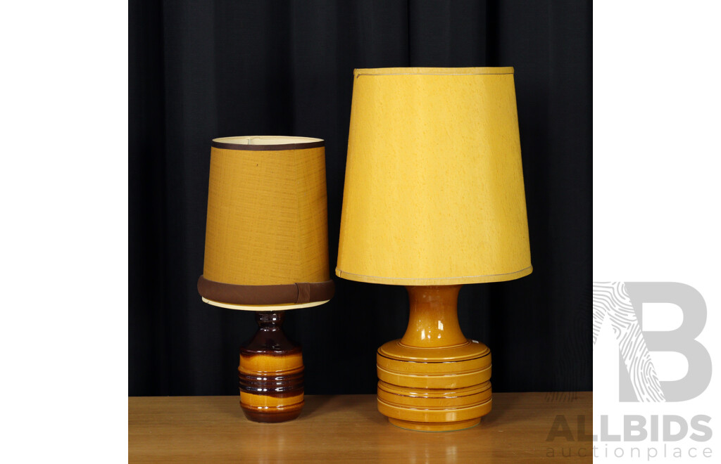 Two Mid Century Style Ceramic Based Table Lamps with Fabric Shades