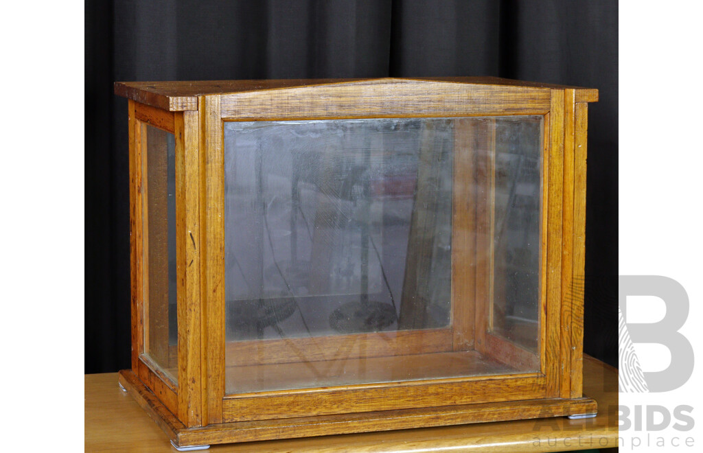 Antique Glass Display Box with Slide Up Panel Door