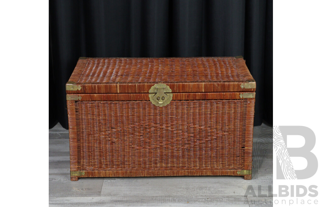 Wicker Storage Chest with Engraved Brass Fittings