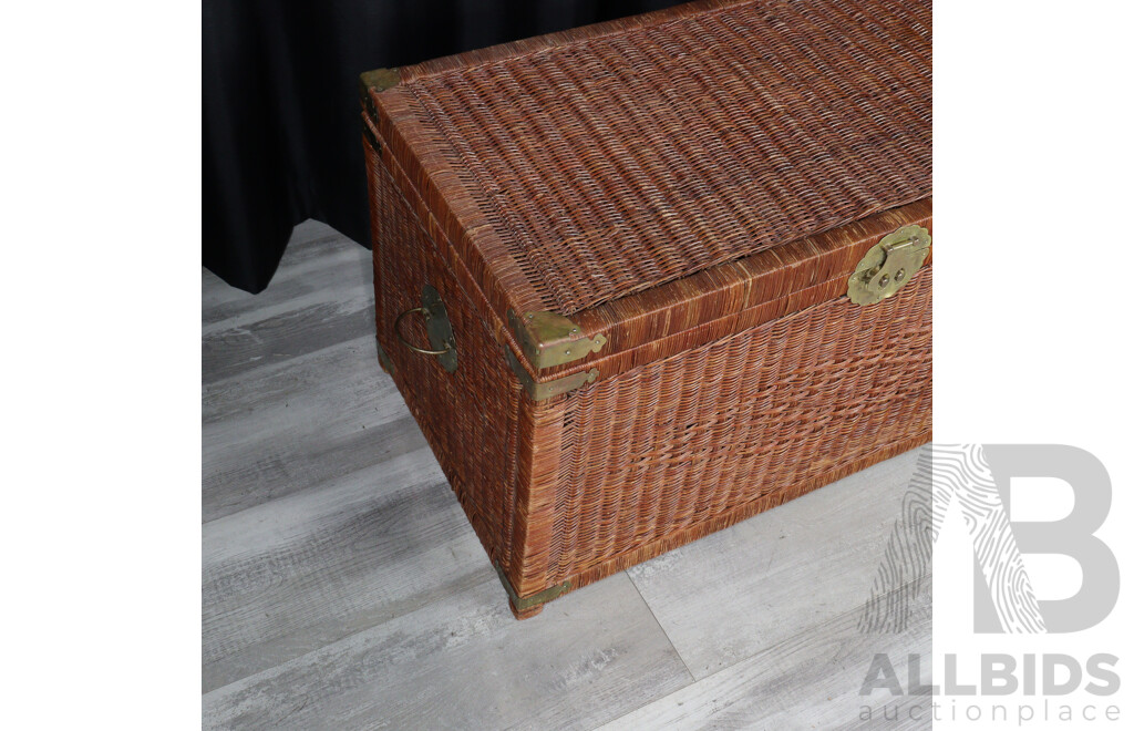 Wicker Storage Chest with Engraved Brass Fittings