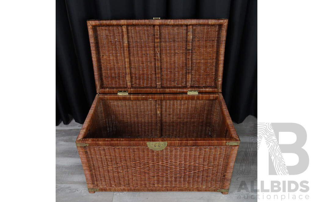 Wicker Storage Chest with Engraved Brass Fittings