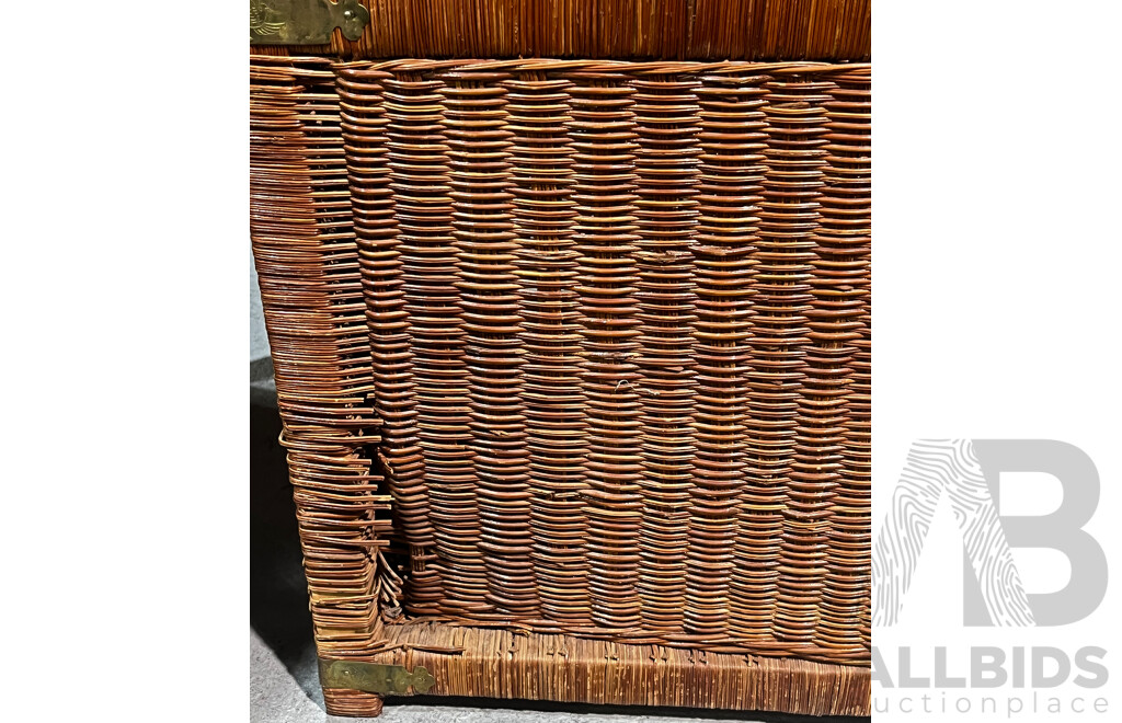 Wicker Storage Chest with Engraved Brass Fittings