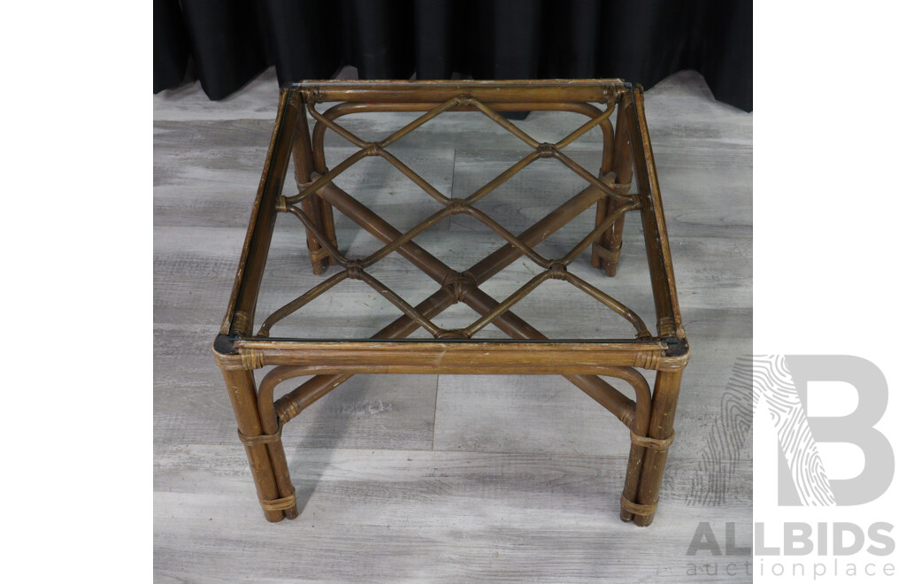 Pair of Bamboo Glass Top Side Tables