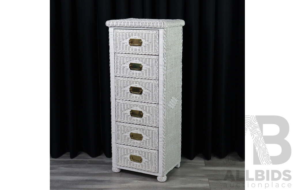 Painted Cane Chest of Six Drawers