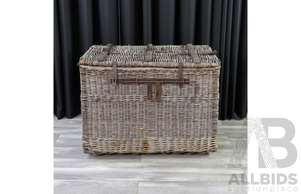 Large Vintage Cane Shipping Trunk