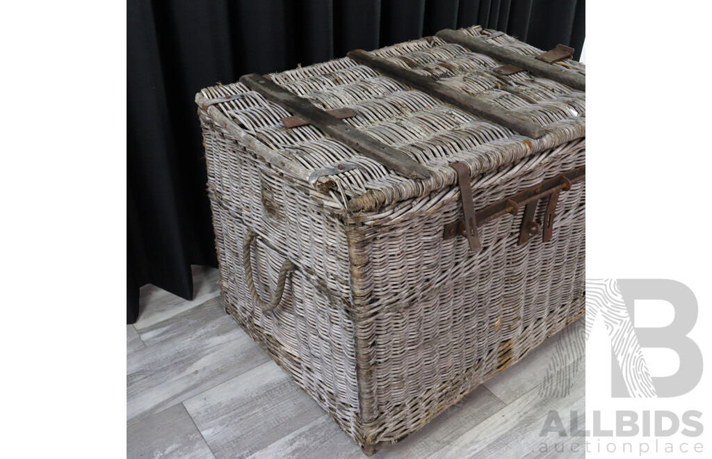 Large Vintage Cane Shipping Trunk
