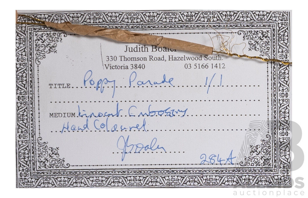 Judith Boaler, (20th Century, Australian), Poppy Parade, Hand Coloured Linocut Embossing, 41 x 41 cm (frame)