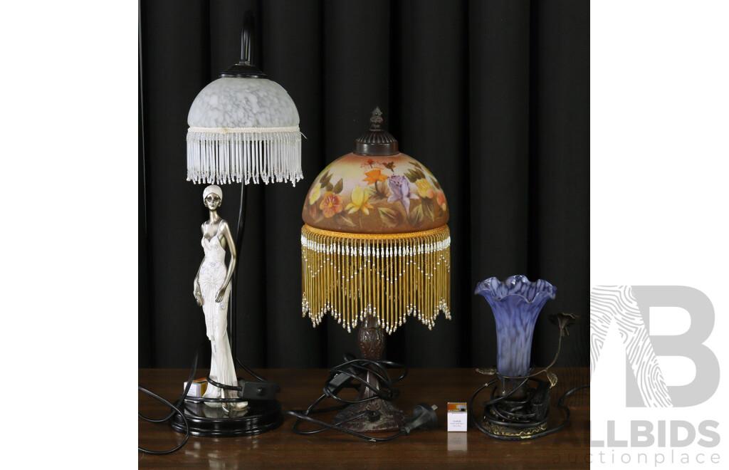 Collection of Three Reproduction Glass Table Lamps