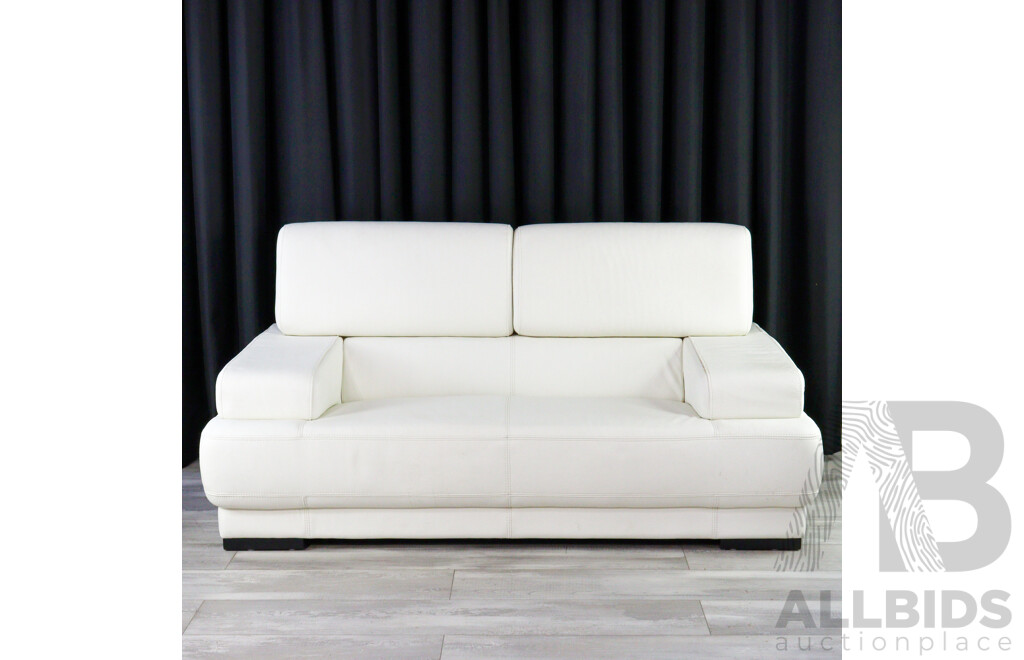 Modern White Leather Two Seater Lounge