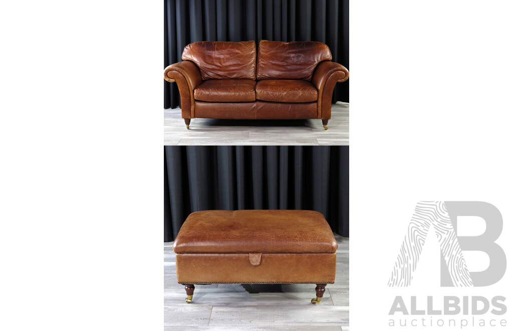 Leather Two Seater Lounge and Ottoman by Laura Ashley