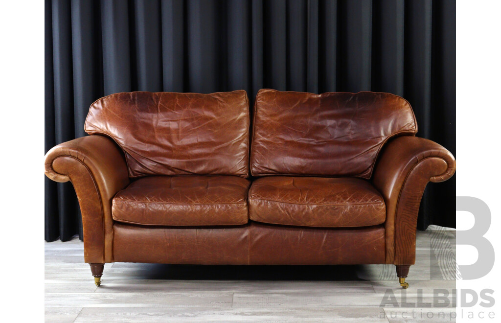 Leather Two Seater Lounge and Ottoman by Laura Ashley