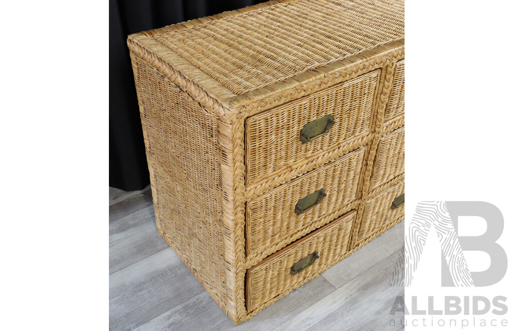 Vintage Cane Lowboy with Six Drawers