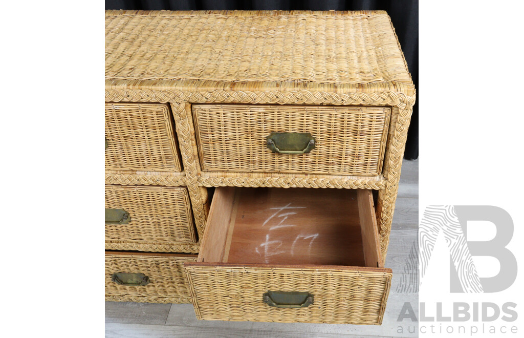 Vintage Cane Lowboy with Six Drawers