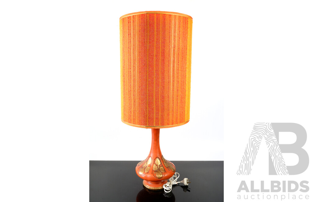 Retro Ceramic Lamp Base with Funky Burnt Orange Shade