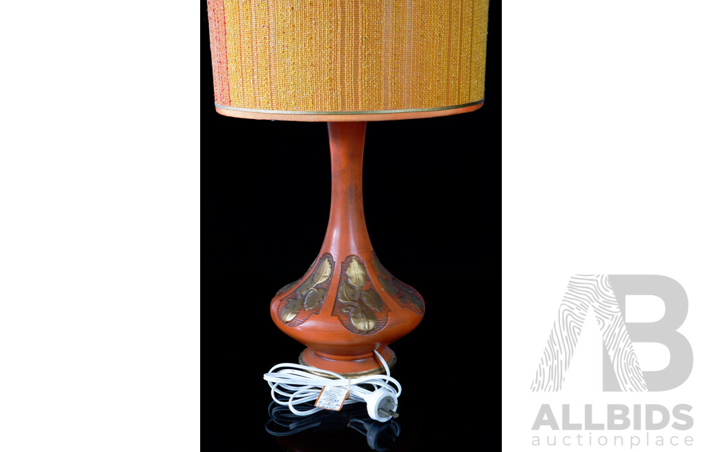 Retro Ceramic Lamp Base with Funky Burnt Orange Shade