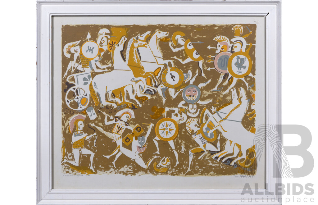 Cedric Flower, (20th Century, Australian, 1920-2000), Greeks and Trojans, (1968), Limited Edition (10 of 100) Silkscreen, 66 x 80 cm (frame)