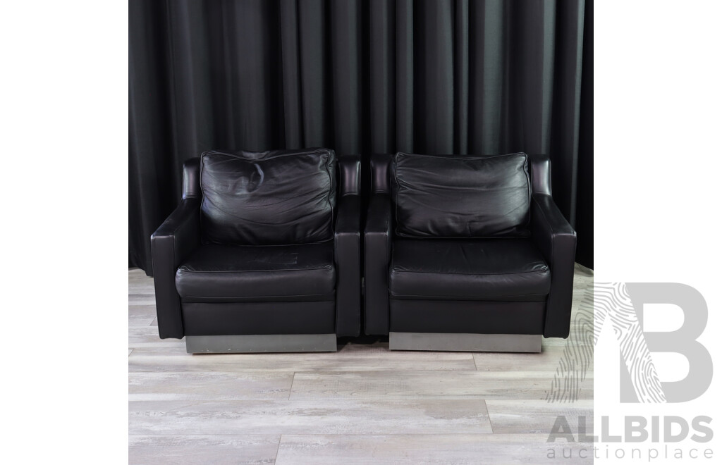 Pair of Mid Century Square Form Leather Armchairs by Caltex Equipment