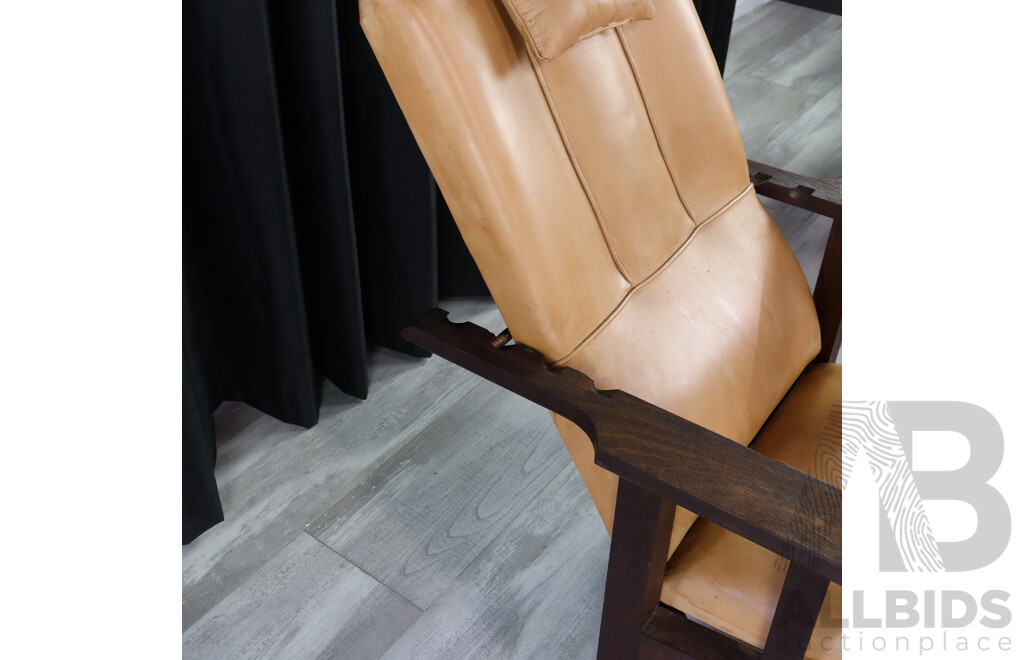 Pair of Oak Adjustable Settlers Armchairs with Leather Upholstery